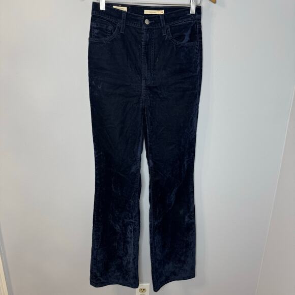 Levi's Ribcage Boot jeans Women's Navy Blue Velvet Velour Women's 26x33 - Picture 1 of 13